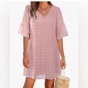 Dress Chiffon Flowy Shift Dress- Swiss Dots